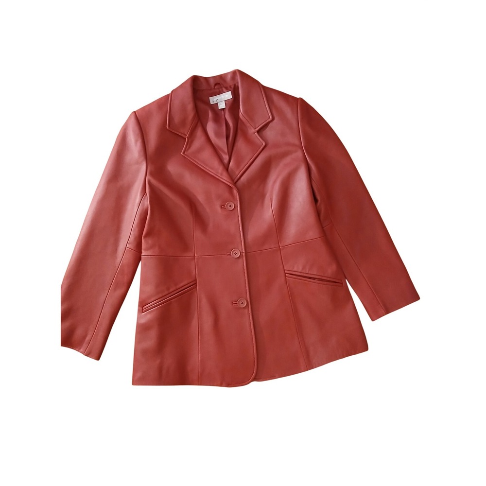 Nordstrom Genuine Lamb Leather Red Blazer Jacket Size M - Picture 8 of 11